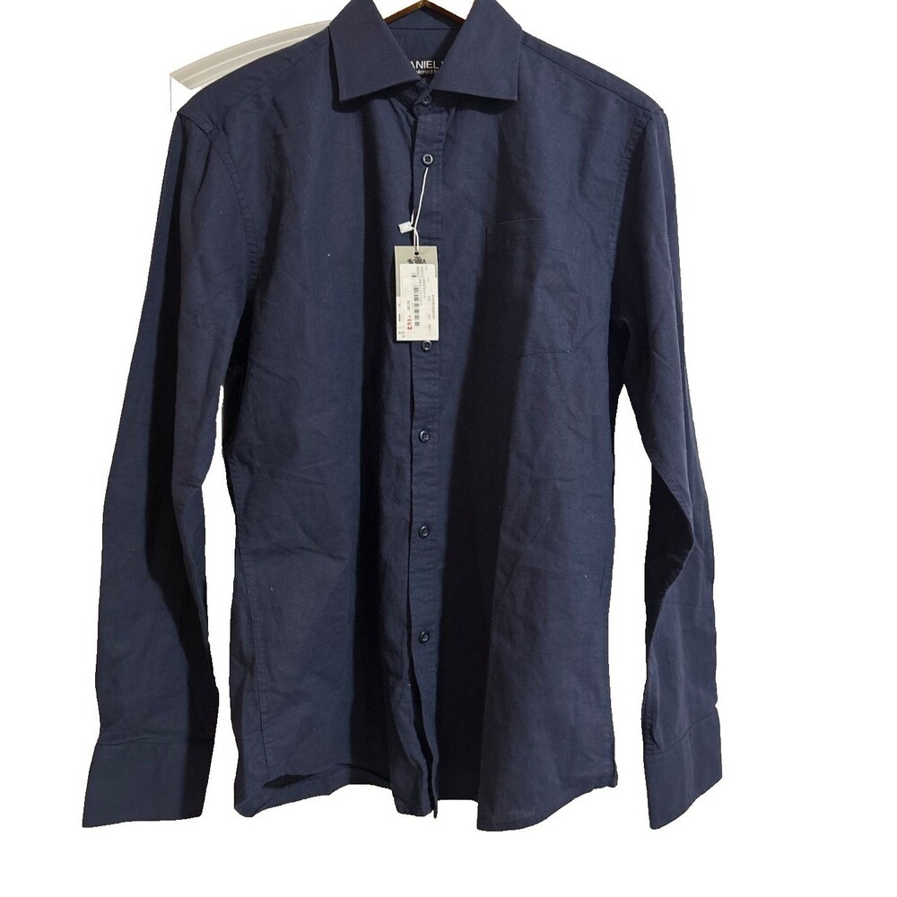 Daniel K Men’s NWT Linen Cotton Button Down Shirt Navy size S Tailored Fit